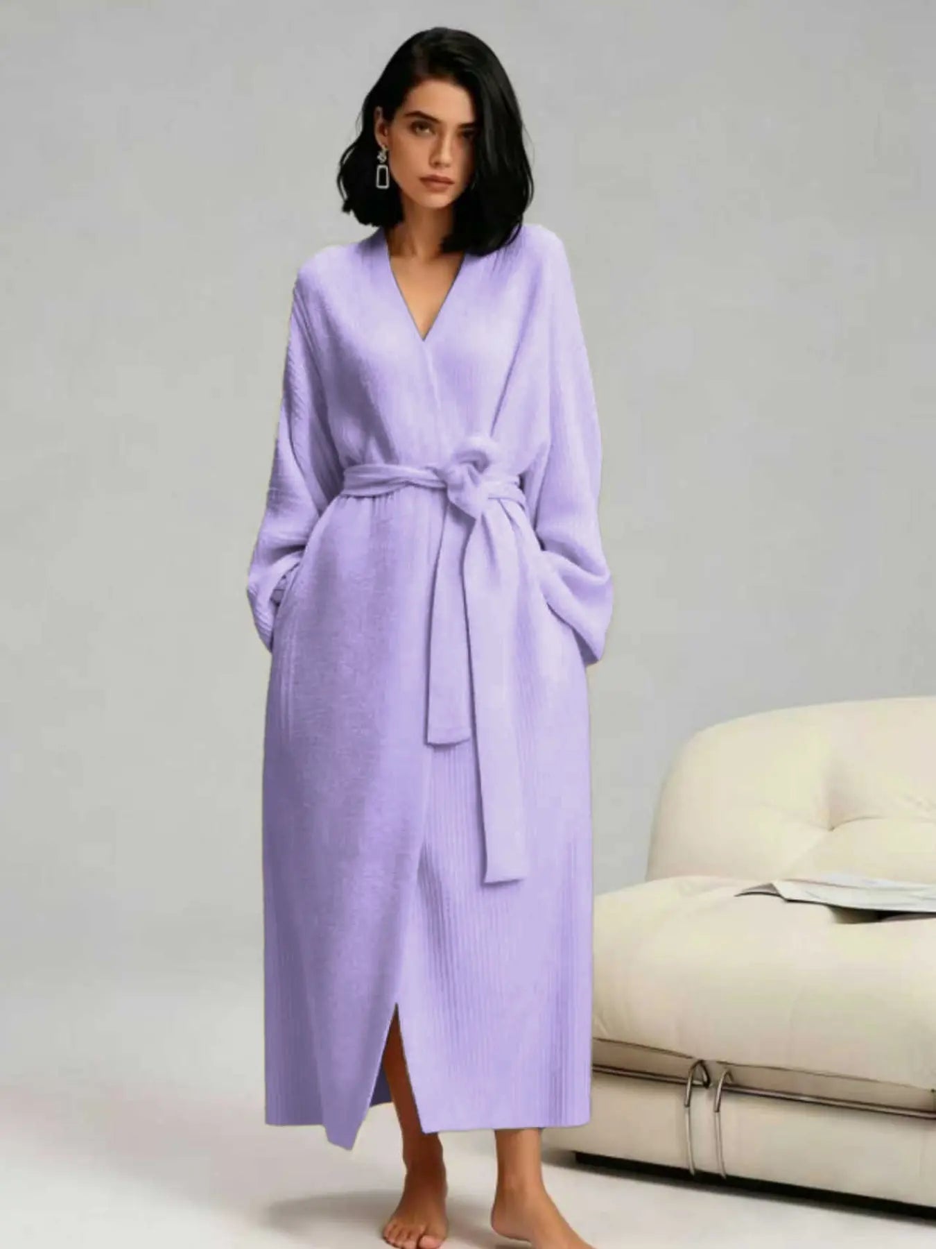 Soft Double‑Sided Fleece Robe, Warm Flannel Loungewear for Fall & Winter