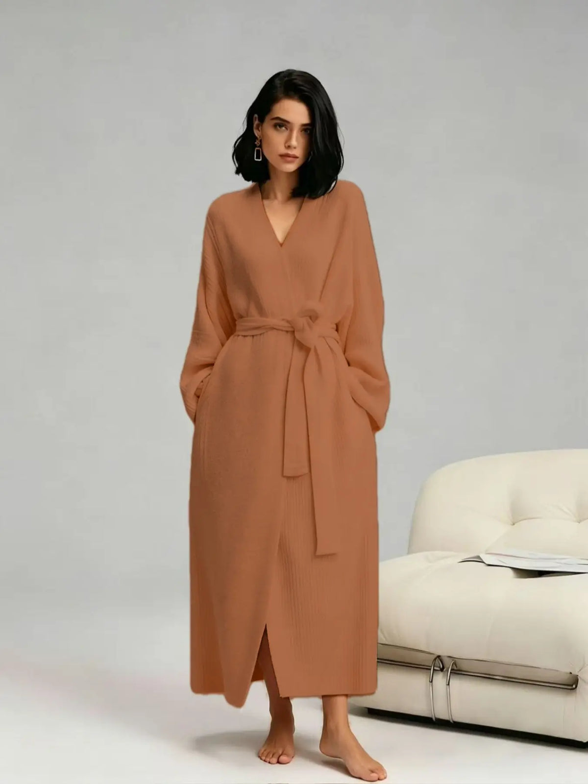 Soft Double‑Sided Fleece Robe, Warm Flannel Loungewear for Fall & Winter