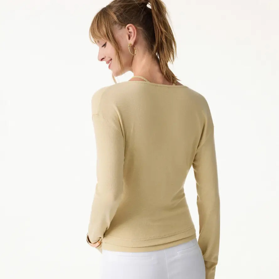 2‑Piece Surplice Ruched Cami Set, Built‑in Bra with Long‑Sleeve Top