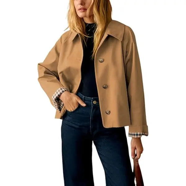 Timeless lapel collar brings the classic trench‑coat aesthetic for casual‑chic daily styling.