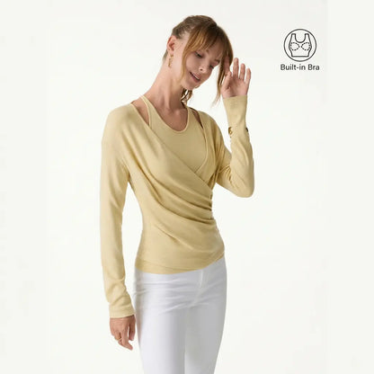 2‑Piece Surplice Ruched Cami Set, Built‑in Bra with Long‑Sleeve Top