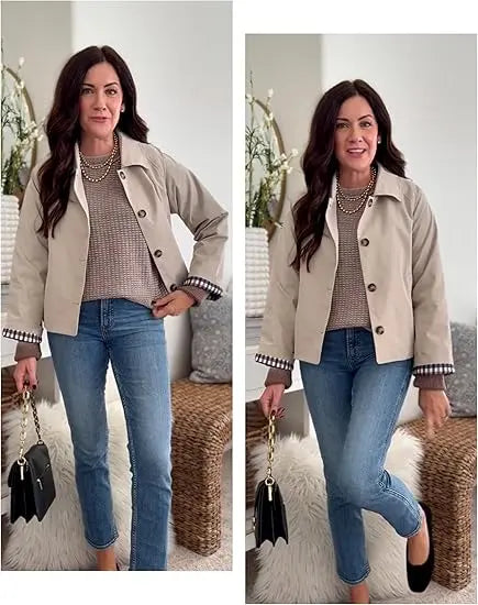 Timeless lapel collar brings the classic trench‑coat aesthetic for casual‑chic daily styling.