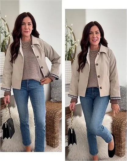 Timeless lapel collar brings the classic trench‑coat aesthetic for casual‑chic daily styling.