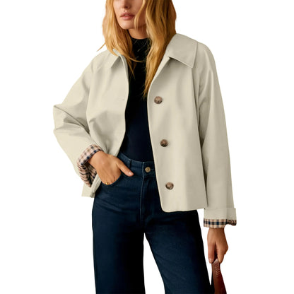 Timeless lapel collar brings the classic trench‑coat aesthetic for casual‑chic daily styling.