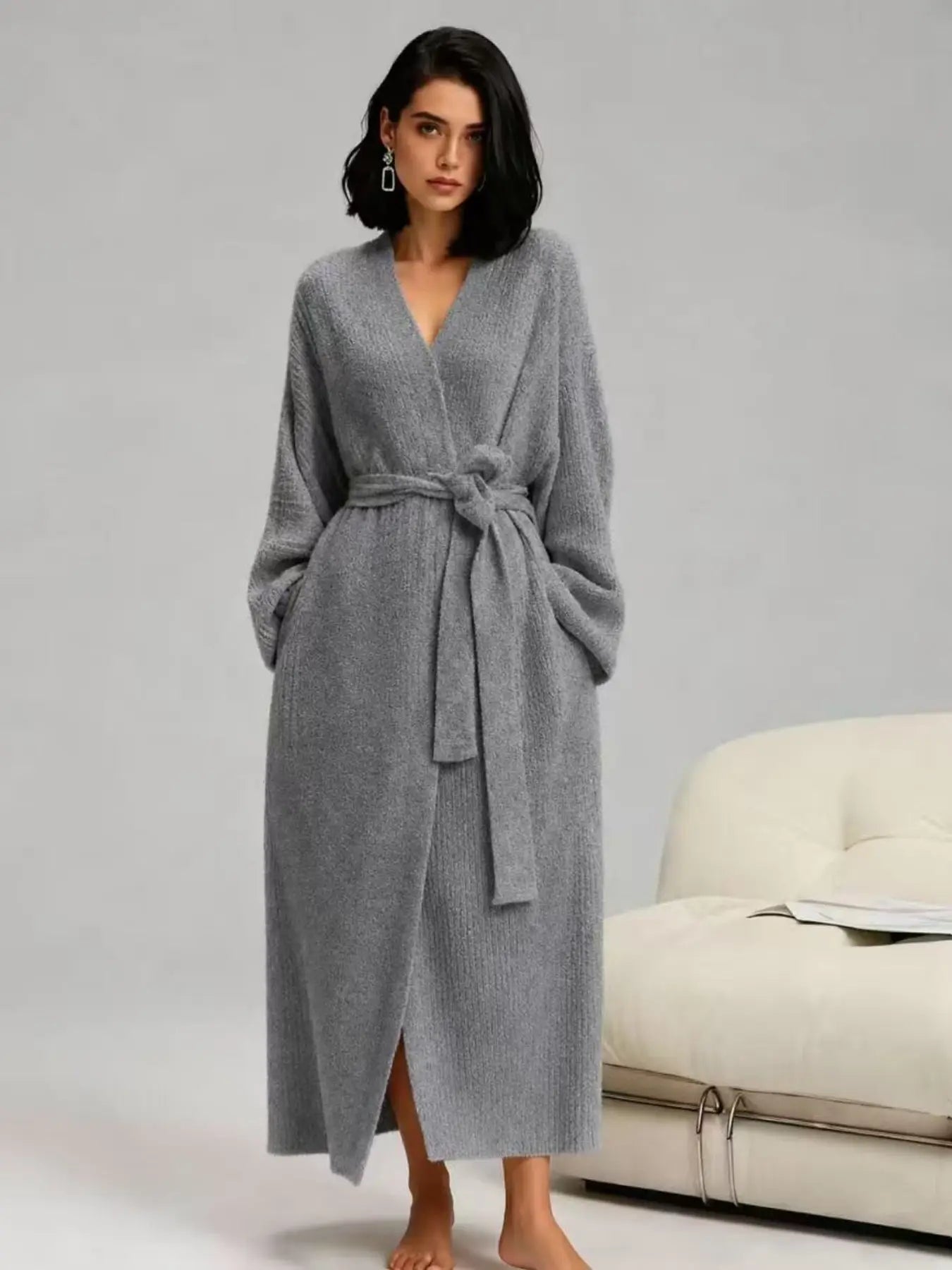 Soft Double‑Sided Fleece Robe, Warm Flannel Loungewear for Fall & Winter