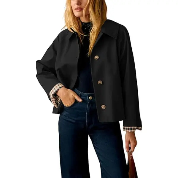 Timeless lapel collar brings the classic trench‑coat aesthetic for casual‑chic daily styling.