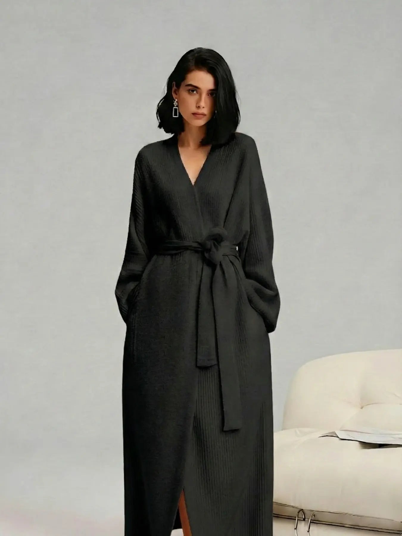 Soft Double‑Sided Fleece Robe, Warm Flannel Loungewear for Fall & Winter