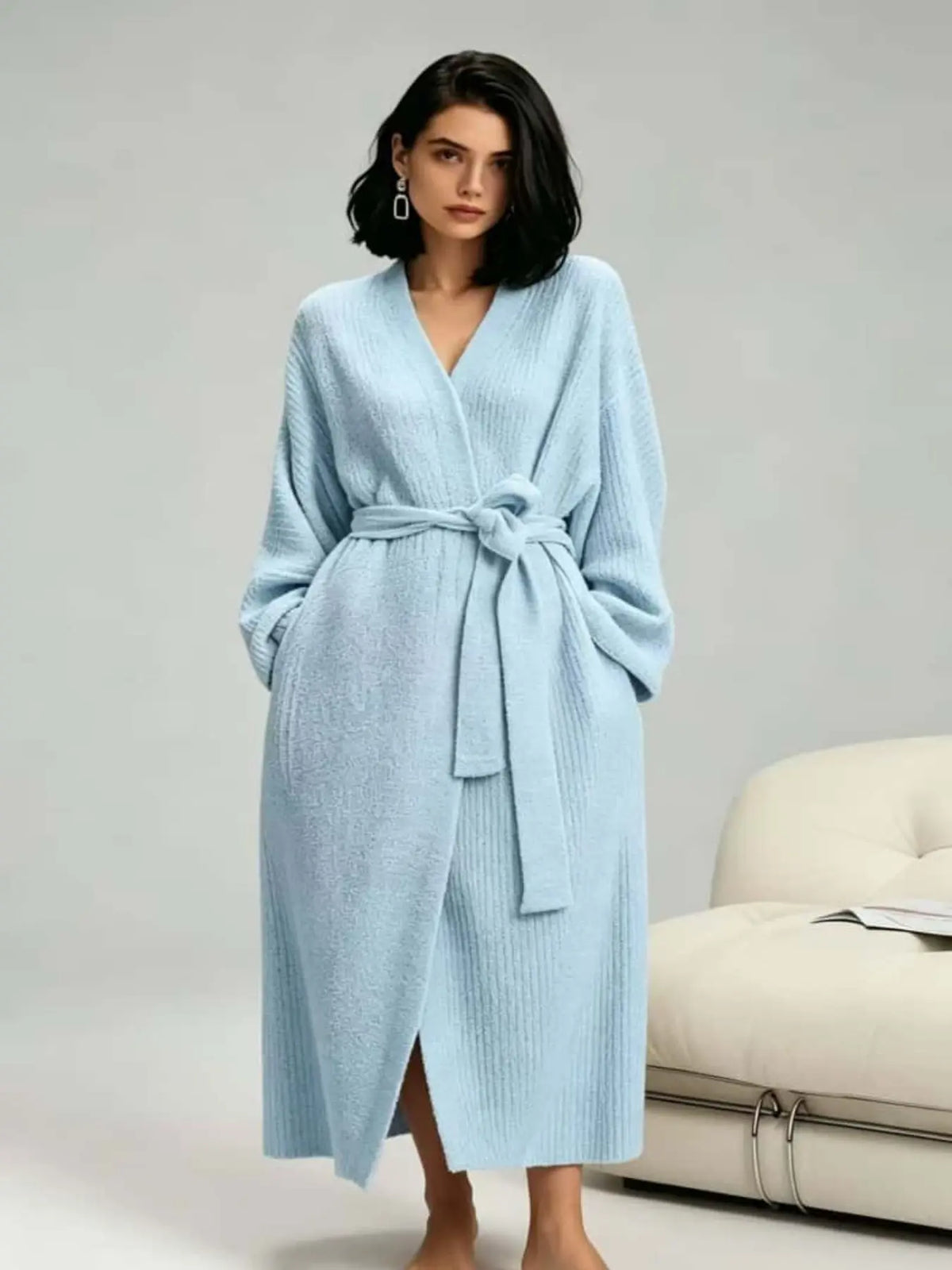 Soft Double‑Sided Fleece Robe, Warm Flannel Loungewear for Fall & Winter