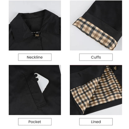 Timeless lapel collar brings the classic trench‑coat aesthetic for casual‑chic daily styling.
