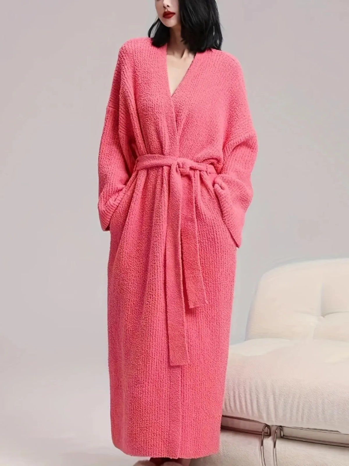 Soft Double‑Sided Fleece Robe, Warm Flannel Loungewear for Fall & Winter