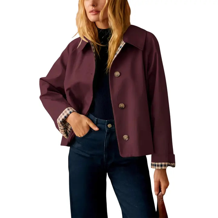Timeless lapel collar brings the classic trench‑coat aesthetic for casual‑chic daily styling.