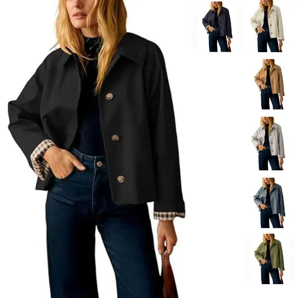 Timeless lapel collar brings the classic trench‑coat aesthetic for casual‑chic daily styling.